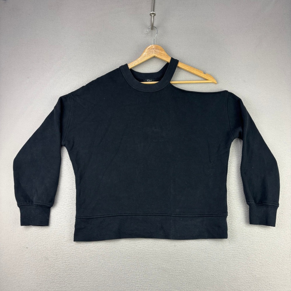 Rails Quincy Sweatshirt Women S Black One Shoulder Cut Out Cotton Blend Pullover